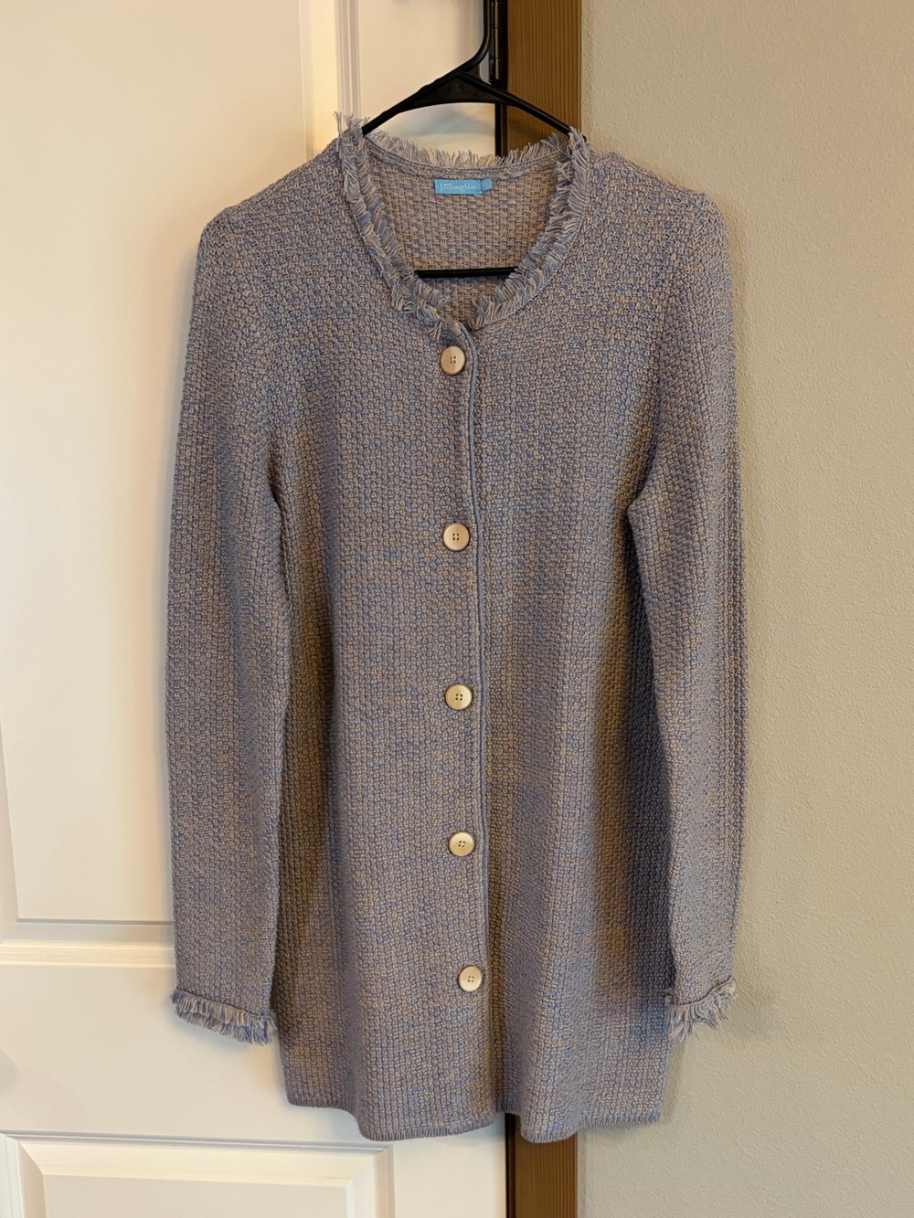 J. McLaughlin Women’s Woven Fringe Long Nan Cardigan Old Money Gray Size Small - Picture 3 of 10